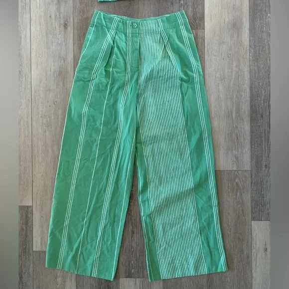 FREE PEOPLE SET Casual Friday Green Stripe Pants & Tank Top - Picture 9 of 16